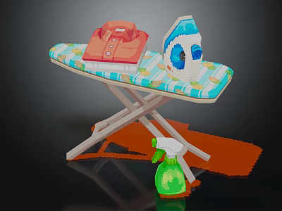 Useful Household Appliances Including Steam Iron Ironing Board Red Garment And Cleaning Spray 3d model