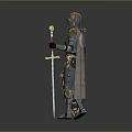 Medieval Knight in Shining Armor Holding Sword And Shield With Dragon Emblem