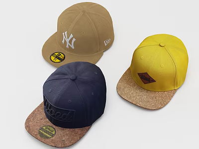 Stylish Baseball Caps With NY Logo Brooklyn Lettering Diamond Patch And Cork Brim 3d model