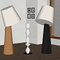 Modern Floor Lamps with Wooden Black Bases and Geometric White Column in Minimalist Interior Design