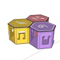 Hexagonal Stools With Colorful Cutout Designs Yellow Pink Purple Musical Note Smiley On Wooden Floor