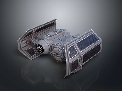 Detailed Gray TIE Fighter Scale Model With Angular Wings Cockpit And Reflective Base 3d model