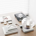 Transparent Inflatable Device with Books Glasses and Small Boxes on Wooden Table