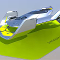 Futuristic Aerodynamic Silver Vehicle Model Display With Yellow Accents And Green Base