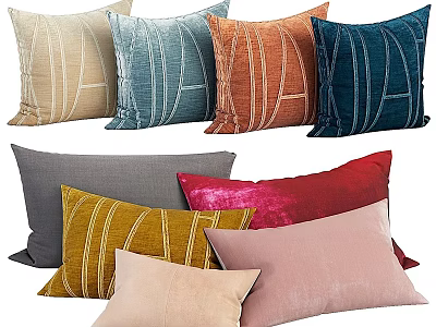 Colorful Velvet Decorative Throw Pillows With Linear Patterns In Assorted Hues 3d model
