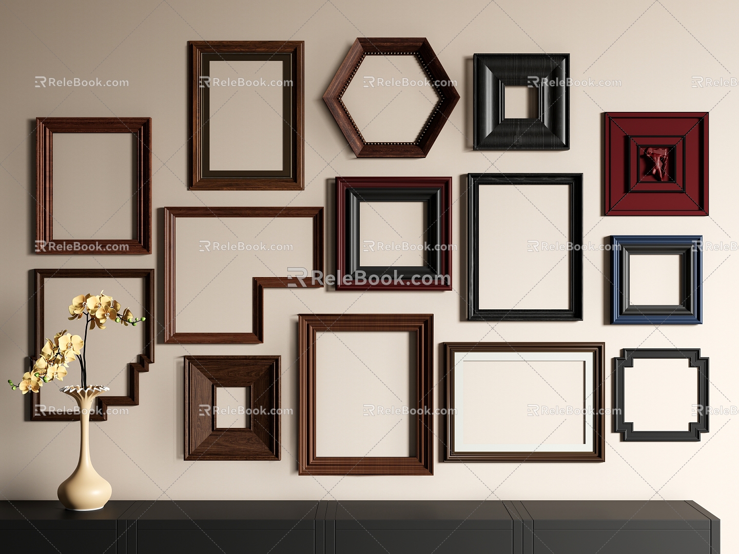 medieval picture frame picture frame picture frame hanging picture wall decoration vase 3d model