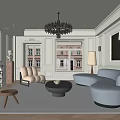 Elegant Modern Living Room Interior With Curved Sofa Chandelier And Coffee Table