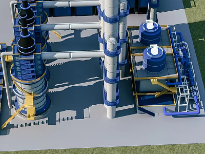 Industrial Plant With Steel Structures Pipes Storage Tanks And Processing Towers 3d model