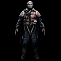 Male Game Movie Character In Worn Tactical Outfit With Bloodstains On Dark Background