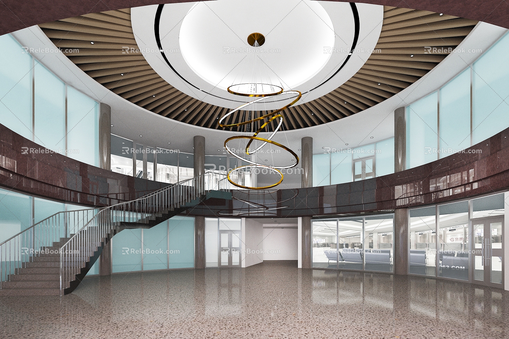 Office rotunda stone wall round ceiling chandelier 3d model