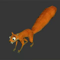 Orange Squirrel 3D Model With Big Eyes And Long Bushy Tail On Shiny Reflective Surface