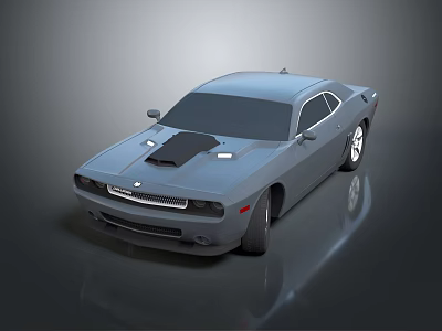Gray Two Door Muscle Car With Sleek Design Hood Scoop And Reflective Surface 3d model