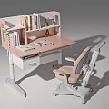 Pink Study Desk With Built in Shelf Books Stationery And Matching Chair
