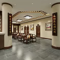 Traditional Chinese Medicine Clinic With Herbal Cabinets Calligraphy Scrolls And Wooden Furniture