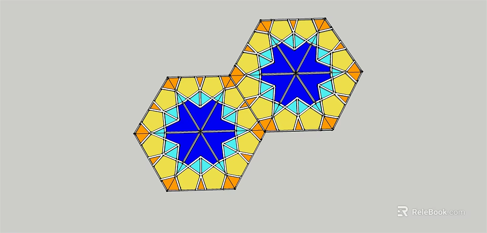 Pergola With Hexagonal Structure And Stained Glass Star Pattern In Blue Yellow 3d model