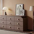 Entryway Console Cabinet with Round Knobs Drawers Table Lamps Decorative Artwork and Small Decor