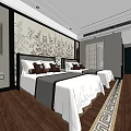 Hotel Guest Room Interior Design With Wooden Flooring Sofa Desk And Decorative Paintings
