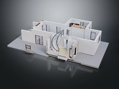 Dog Exploring White 3D House Model With Stairs And Open Rooms 3d model
