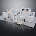 Dog Exploring White 3D House Model With Stairs And Open Rooms