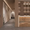 Traditional Teahouse Interior With Wooden Reception Counter And Tea Sets On Shelves