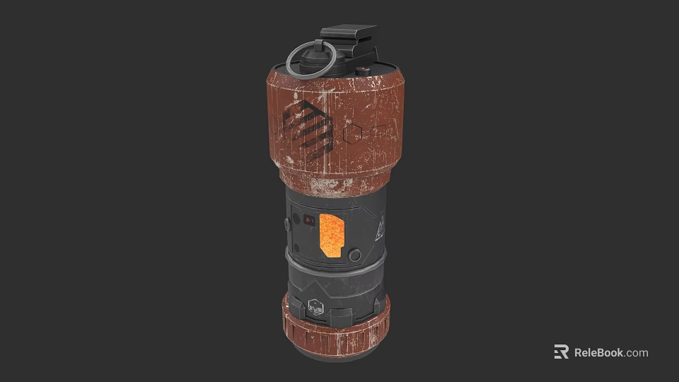 Weathered Military Weapon 3D Model With Brown Black Texture And Orange Detail 3d model 