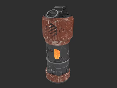 Weathered Military Weapon 3D Model With Brown Black Texture And Orange Detail 3d model