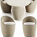 Modern Round Table and Woven Rattan Chair Set with Wooden Legs and Comfortable Seats