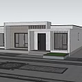 Modern Detached Villa Exterior With Large Windows Black Door Front Steps And Green Lawn