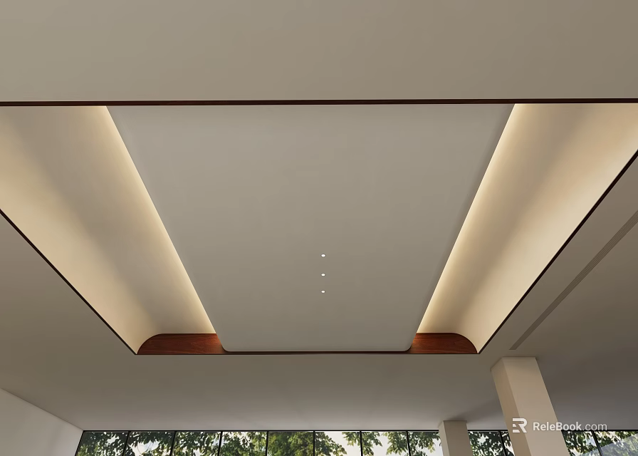 Modern Interior Ceiling Design With Recessed Lighting And Wooden Accents 3d model 