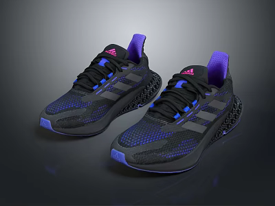 Contemporary Black Sneakers With Purple Blue Accents Mesh Design And Athletic Sole Details 3d model