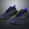 Contemporary Black Sneakers With Purple Blue Accents Mesh Design And Athletic Sole Details