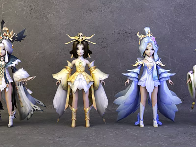 Game And Movie Characters With Gorgeous Costumes Various Colors Exquisite Headpieces And Elegant Flowing Designs 3d model