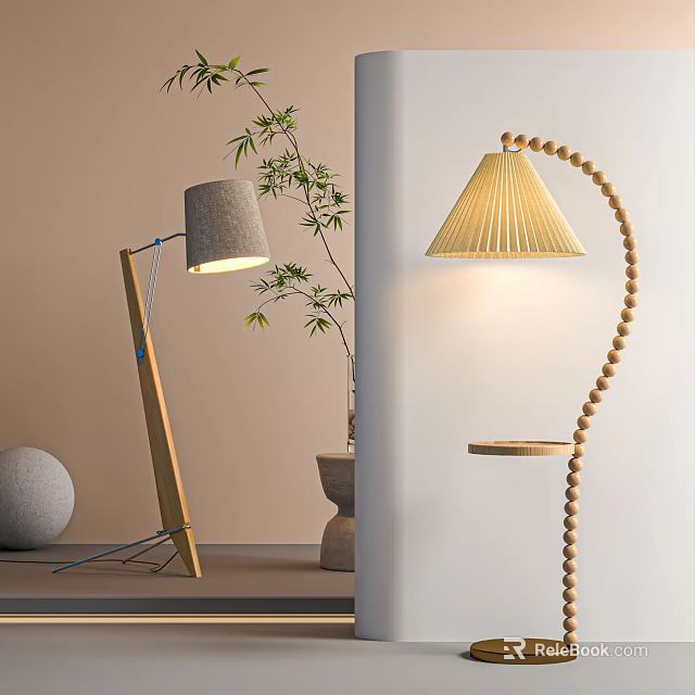 Modern Floor Lamps With Natural Wood Elements For Home Decor 3d model 
