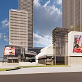 Modern Commercial Complex With High-Rise Buildings Open Plaza Green Spaces And Architectural Design