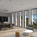 Modern Office Interior With Open Layout Large Windows Office Desk And Pendant Lights