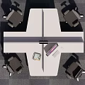 Modern Office Desk Setup With Partition Computer Monitor Drawer Cabinet And Office Chairs