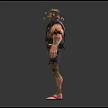 Rugged Muscular Character With Biological Skin Textures Mechanical Vest Emblem Backpack And Sandals