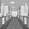 Modern Laboratory Interior Design With White Cabinets Lab Benches And Microscopes 3d model