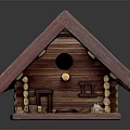 Handmade Wooden Birdhouse Model Featuring Shingle Roof Entrance Base And Decorative Logs