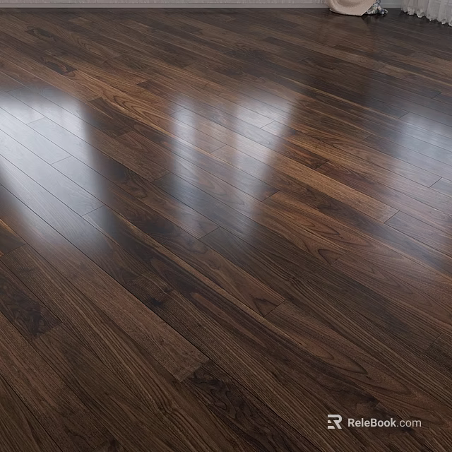Polished Dark Hardwood Flooring Featuring Natural Wood Grain And Shiny Surface 3d model 