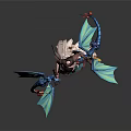 Fantasy Game Character With Pink Hair Blue Dragon Wings Weapon White Blue Outfit And Shield