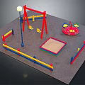 Colorful Playground Equipment with Swings Merry Go Round Sandpit and Lamp Post