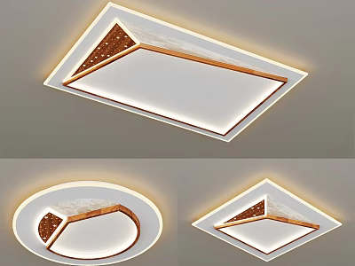 Modern Square and Round Ceiling Lights with Wooden Frame and Decorative Brown Warm Illumination 3d model