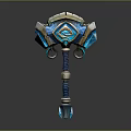 Ornate Fantasy Hammer With Blue Gemstone And Golden Decoration