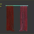 Red Curtain Interior Design With Wooden Rod And Pleated Fabric
