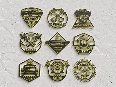 Vintage Car Garage Brand Logo Design With Retro Badge Elements And Emblems 3d model
