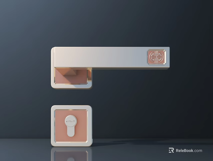 Modern Door Handle Design With Decorative Square And Lock Plate 3d model 