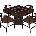Elegant Entertainment Table With Mahjong Tiles White Base And Four Wooden Chairs With Brown Cushions