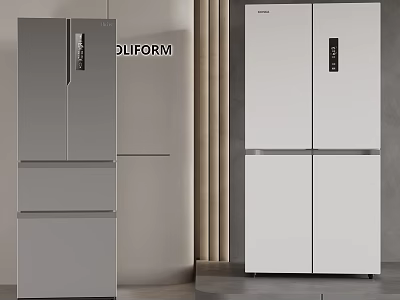 Modern Multi Door Refrigerators in Gray and White with Smart Display Design 3d model