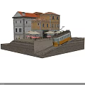 Cartoon Scene Of Colorful Buildings With Red Roofs Shop Front Balcony Laundry And Potted Plants